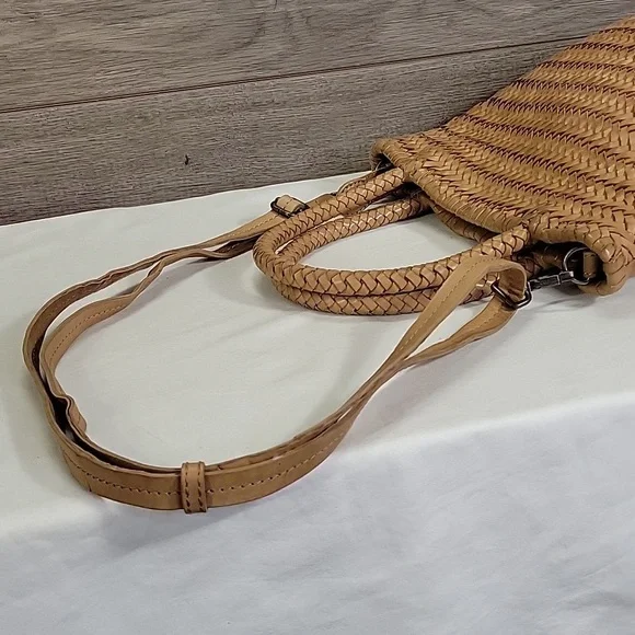 Marta Ponti by Anthropologie Tan Woven Leather Tote Crossbody Shoulder Bag - Picture 5 of 11